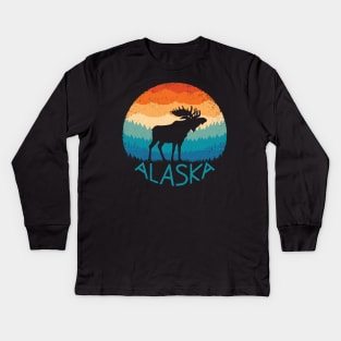 Alaska Retro Moose Kids Long Sleeve T-Shirt